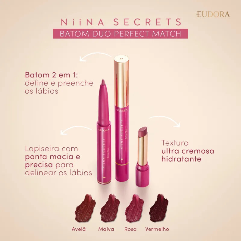 Batom Malva Duo Perfect Match Niina Secrets 1,65g