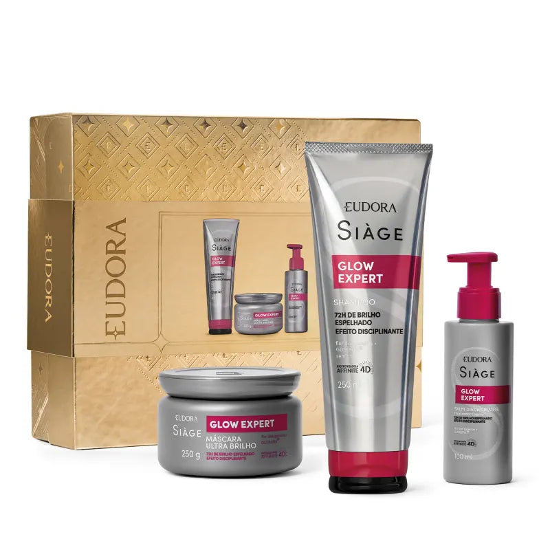 Kit Presente Natal Siàge Glow Expert: Shampoo 250 ml + Máscara Capilar Ultra Brilho 250g + Balm Disciplinante Finalizador Capilar 100 ml